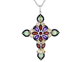 Multi-Color Multi-Gemstone Rhodium Over Sterling Silver Pendant with Chain 4.87ctw