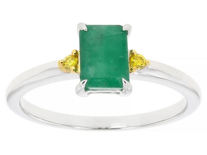 Zambian Emerald Rhodium and 18K Yellow Gold Over Silver Ring 0.95ctw