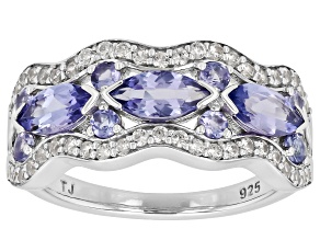 Tanzanite With White Zircon Rhodium Over Sterling Silver Band Ring 1.54ctw