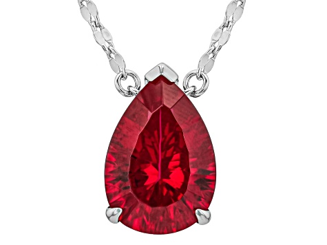 Concave Cut Lab Created Ruby Rhodium Over Sterling Silver Necklace 5.52ct