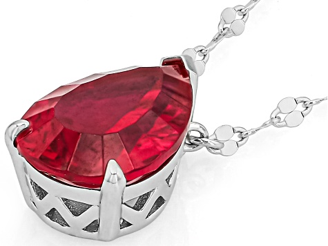 Concave Cut Lab Created Ruby Rhodium Over Sterling Silver Necklace 5.52ct