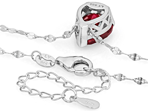 Concave Cut Lab Created Ruby Rhodium Over Sterling Silver Necklace 5.52ct