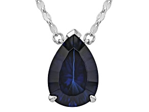 Concave Cut Blue Lab Created Sapphire Rhodium Over Sterling Silver Necklace 5.52ct