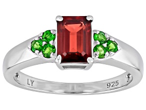 Red Garnet with Chrome Diopside Rhodium Over Sterling Silver Ring 1.01ctw