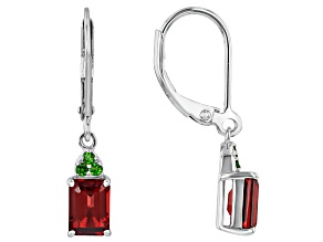 Red Garnet with Chrome Diopside Rhodium Over Sterling Silver Hoop Earrings 1.78ctw