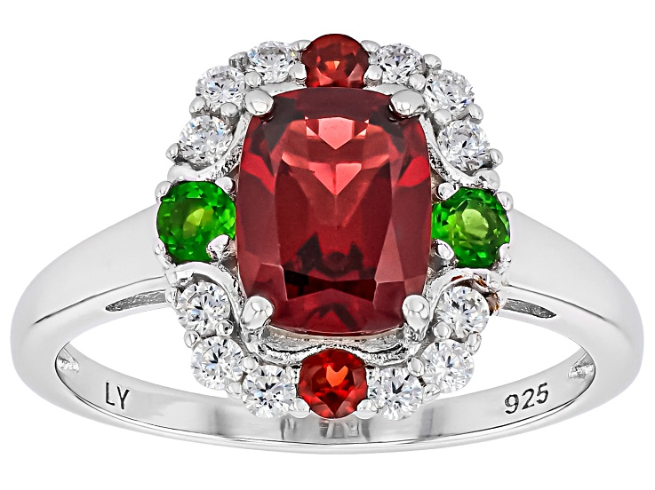 Red Garnet with Chrome Diopside and White Zircon Rhodium Over Sterling ...