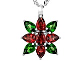 Red Garnet with Green Chrome Diopside Rhodium Over Sterling Silver Pendant with Chain 3.18ctw