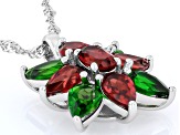 Red Garnet with Green Chrome Diopside Rhodium Over Sterling Silver Pendant with Chain 3.18ctw