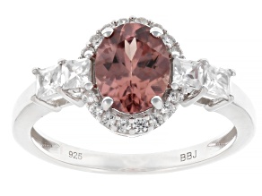 Blush Color Zircon With White Zircon Rhodium Over Sterling Silver Ring 1.95ctw