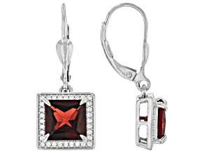 Red Garnet With White Zircon Platinum Over Sterling Silver Earrings 3.69ctw