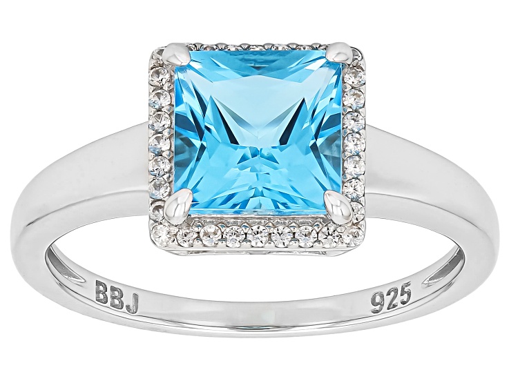 Swiss Blue Topaz with White Zircon Platinum Over Sterling Silver Ring 2 ...