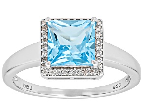 Swiss Blue Topaz with White Zircon Platinum Over Sterling Silver Ring 2.01ctw