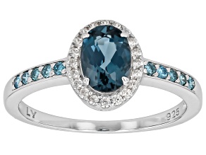 London Blue Topaz with Lab-Grown Diamond & Zircon Rhodium Over Sterling Silver Ring 1.14ctw
