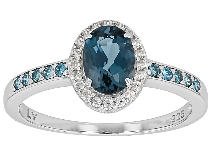 London Blue Topaz with Lab-Grown Diamond & Zircon Rhodium Over Sterling Silver Ring 1.14ctw