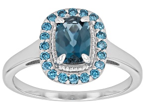 London Blue Topaz with Blue Lab-Grown Diamond Rhodium Over Sterling Silver Ring 1.22ctw