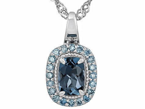 London Blue Topaz & Blue Lab Grown Diamond Rhodium Over Sterling Silver Pendant With Chain 1.08ctw