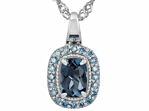 London Blue Topaz & Blue Lab Grown Diamond Rhodium Over Sterling Silver Pendant With Chain 1.08ctw