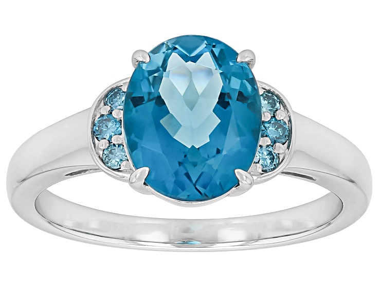 London Blue Topaz with Blue PrazanaÂ® Lab-Grown Diamonds D-F VS2-SI Rhodium Over Silver Ring 3.06ctw