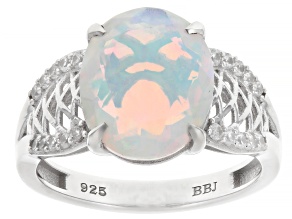White Ethiopian Opal Rhodium Over Sterling Silver Ring 2.39ctw