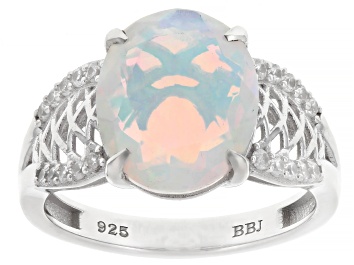 Picture of White Ethiopian Opal Rhodium Over Sterling Silver Ring 2.39ctw