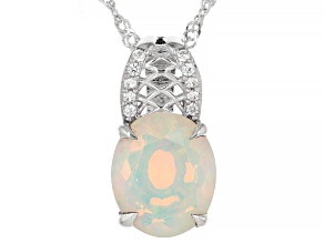 White Ethiopian Opal Rhodium Over Sterling Silver Pendant with Chain 2.20ctw