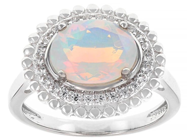 White Ethiopian Opal with White Zircon Rhodium Over Sterling Silver Ring 1.60ctw