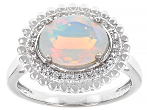 White Ethiopian Opal with White Zircon Rhodium Over Sterling Silver Ring 1.60ctw