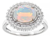 White Ethiopian Opal with White Zircon Rhodium Over Sterling Silver Ring 1.60ctw