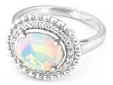 White Ethiopian Opal with White Zircon Rhodium Over Sterling Silver Ring 1.60ctw