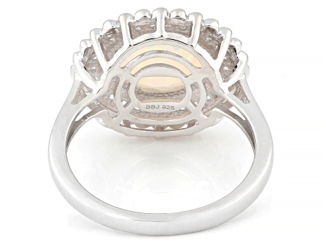 White Ethiopian Opal with White Zircon Rhodium Over Sterling Silver Ring 1.60ctw