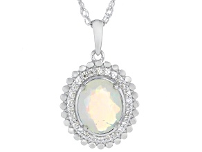 White Ethiopian Opal with White Zircon Rhodium Over Sterling Silver Pendant with Chain 1.60ctw