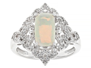 White Ethiopian Opal Rhodium Over Sterling Silver Ring 1.48ctw