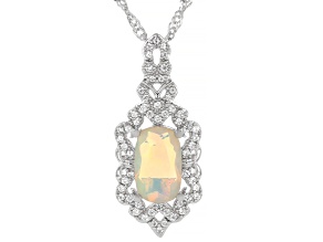 White Ethiopian Opal Rhodium Over Sterling Silver Pendant with Chain 1.46ctw
