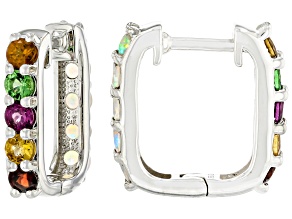 White Ethopian Opal with Multi Gemstone Rhodium Over Sterling Silver Earrings 1.84ctw