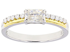 Strontium Titanate with White Moissanite Fire® Rhodium & 18K Yellow Gold Over Silver Ring 0.90ctw