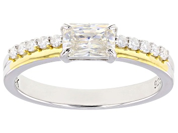 Picture of Strontium Titanate with White Moissanite Fire® Rhodium & 18K Yellow Gold Over Silver Ring 0.90ctw