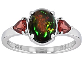 Black Ethiopian Opal Rhodium Over Sterling Silver Ring 0.53ctw