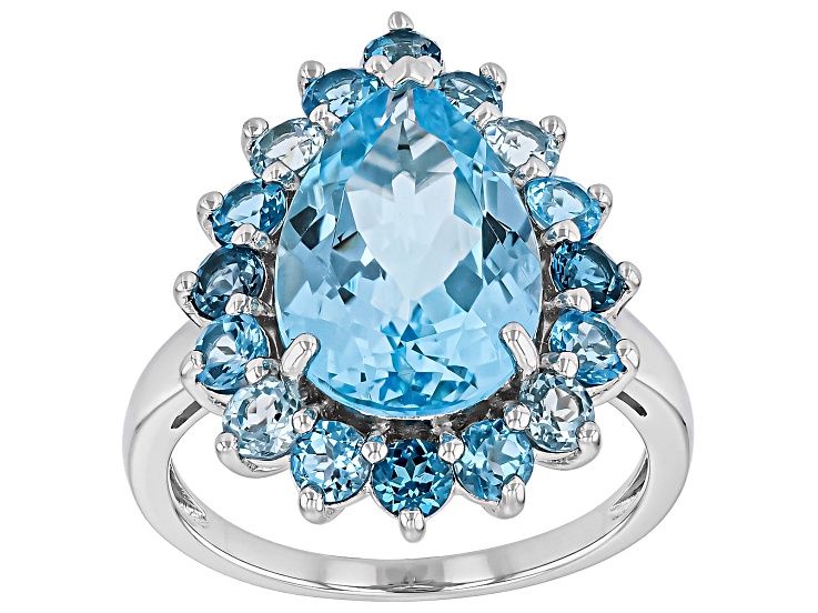 Sky Blue Topaz Rhodium Over Sterling Silver Ring 7.40ctw