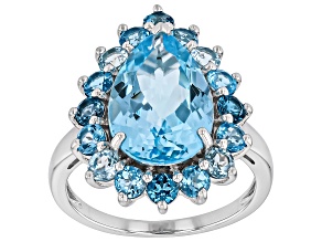 Sky Blue Topaz Rhodium Over Sterling Silver Ring 7.40ctw