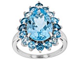 Sky Blue Topaz Rhodium Over Sterling Silver Ring 7.40ctw