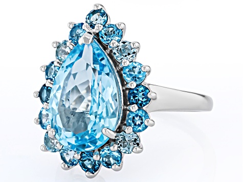 Sky Blue Topaz Rhodium Over Sterling Silver Ring 7.40ctw