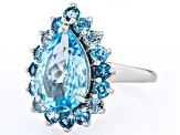 Sky Blue Topaz Rhodium Over Sterling Silver Ring 7.40ctw