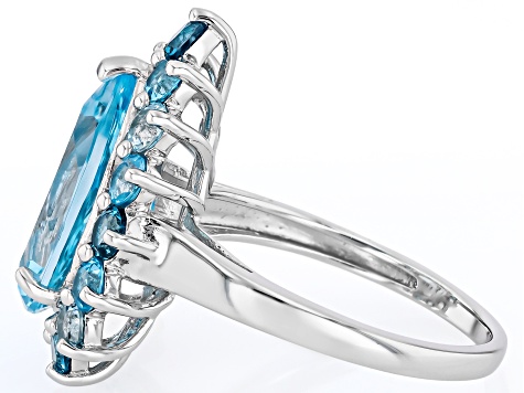 Sky Blue Topaz Rhodium Over Sterling Silver Ring 7.40ctw