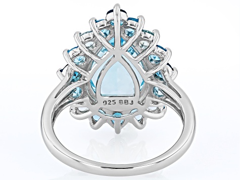 Sky Blue Topaz Rhodium Over Sterling Silver Ring 7.40ctw