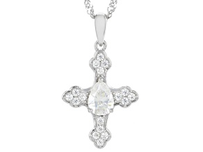 Strontium Titanate with Moissanite Fire® Rhodium Over Sterling Silver Pendant With Chain 1.20ctw