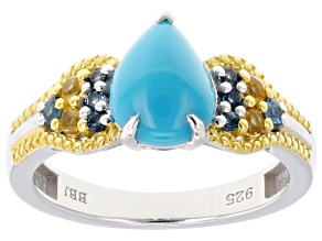 Blue Sleeping Beauty Turquoise Rhodium & 18K Yellow Gold Sterling Silver Ring 0.27ctw