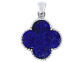 Blue Lapis Lazuli Rhodium Over Sterling Silver Modern Clover Pendant