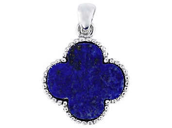 Picture of Blue Lapis Lazuli Rhodium Over Sterling Silver Modern Clover Pendant