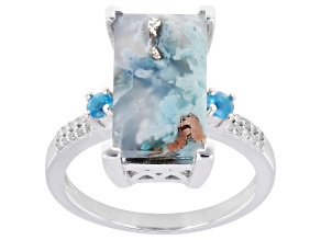 Blue Aquadite™ Rhodium Over Sterling Silver Ring 4.95ctw
