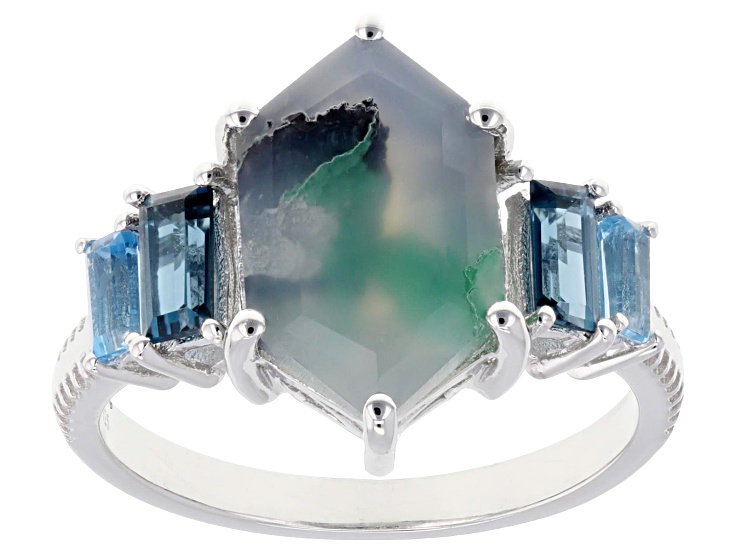 Blue Aquadite™ Rhodium Over Sterling Silver Ring 4.70ctw